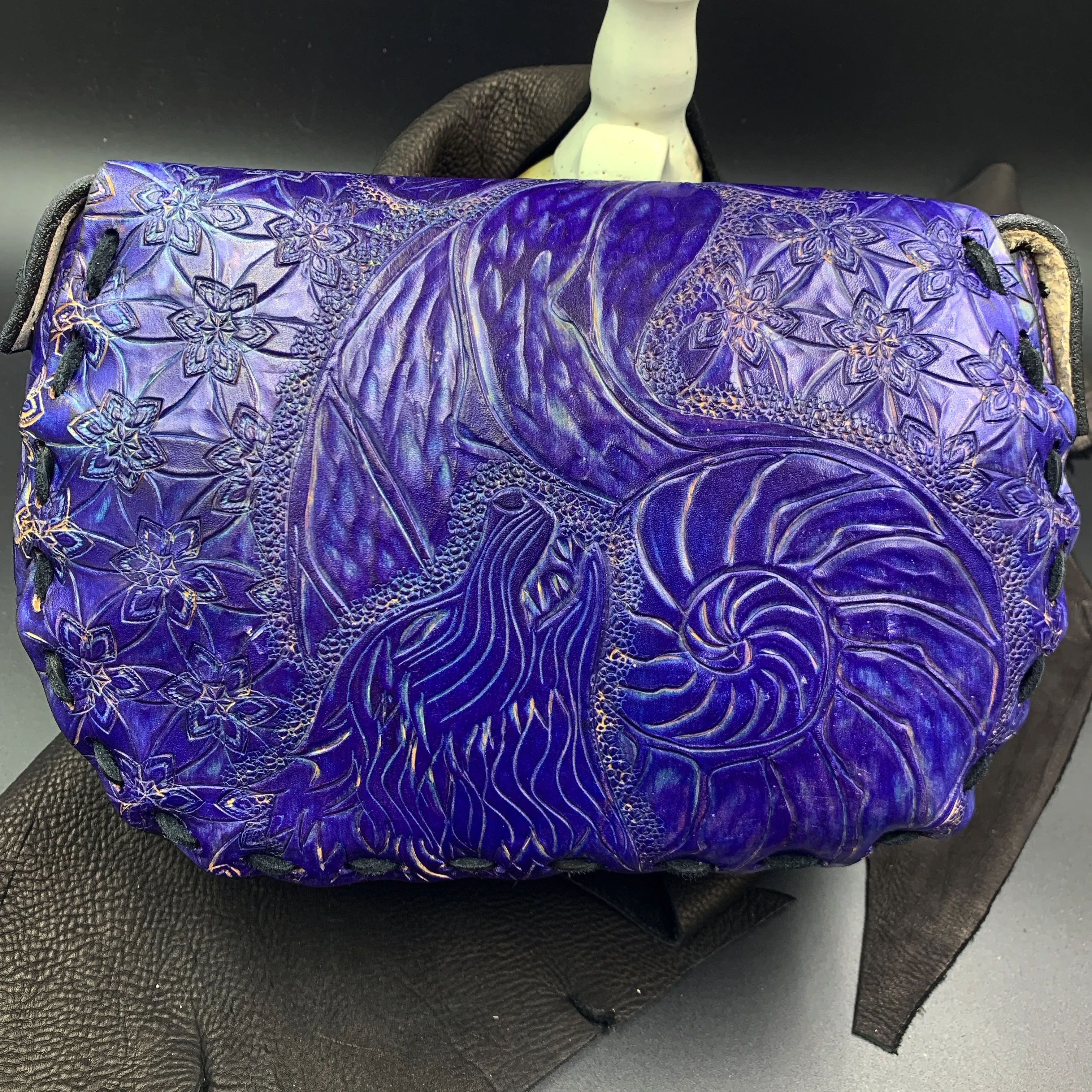 Carved Leather Purse Medium Round - Miscellaneous Designs