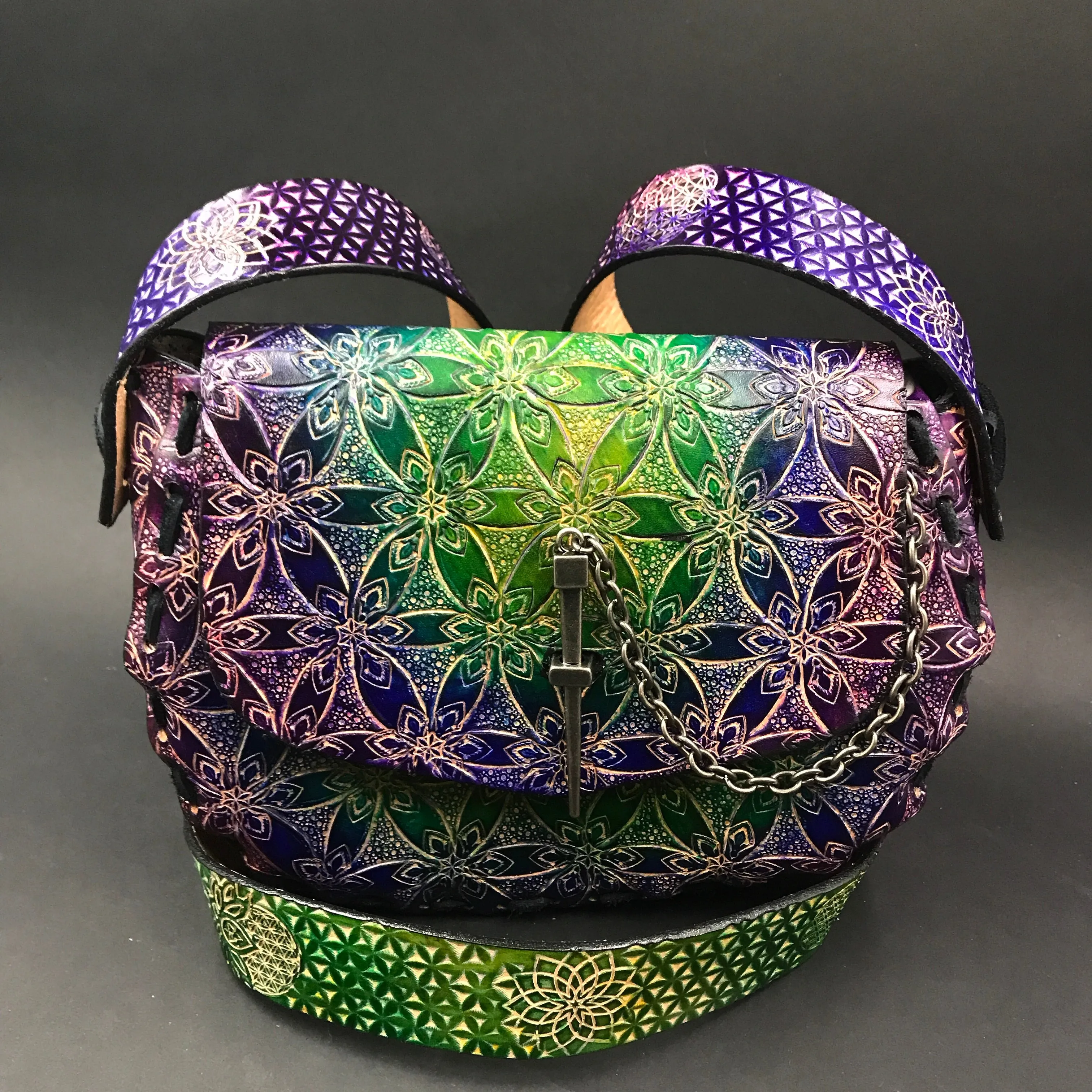 Carved Leather Purse Medium Round - Miscellaneous Designs