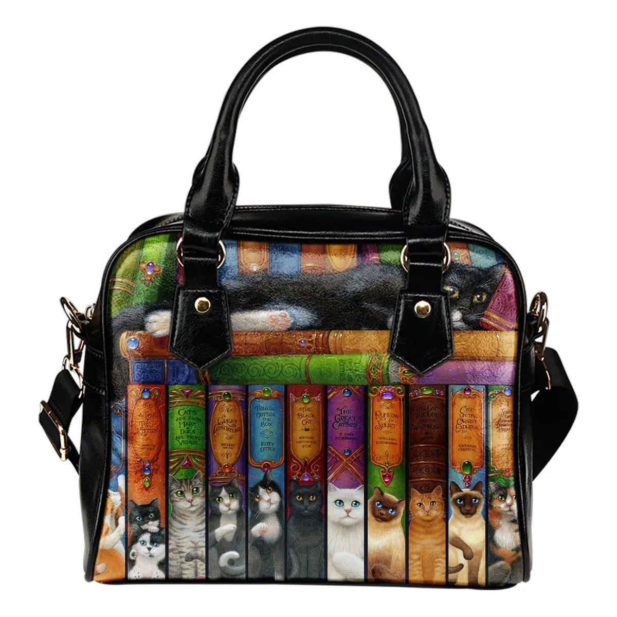 Cat's Bookshelf Hand Bag