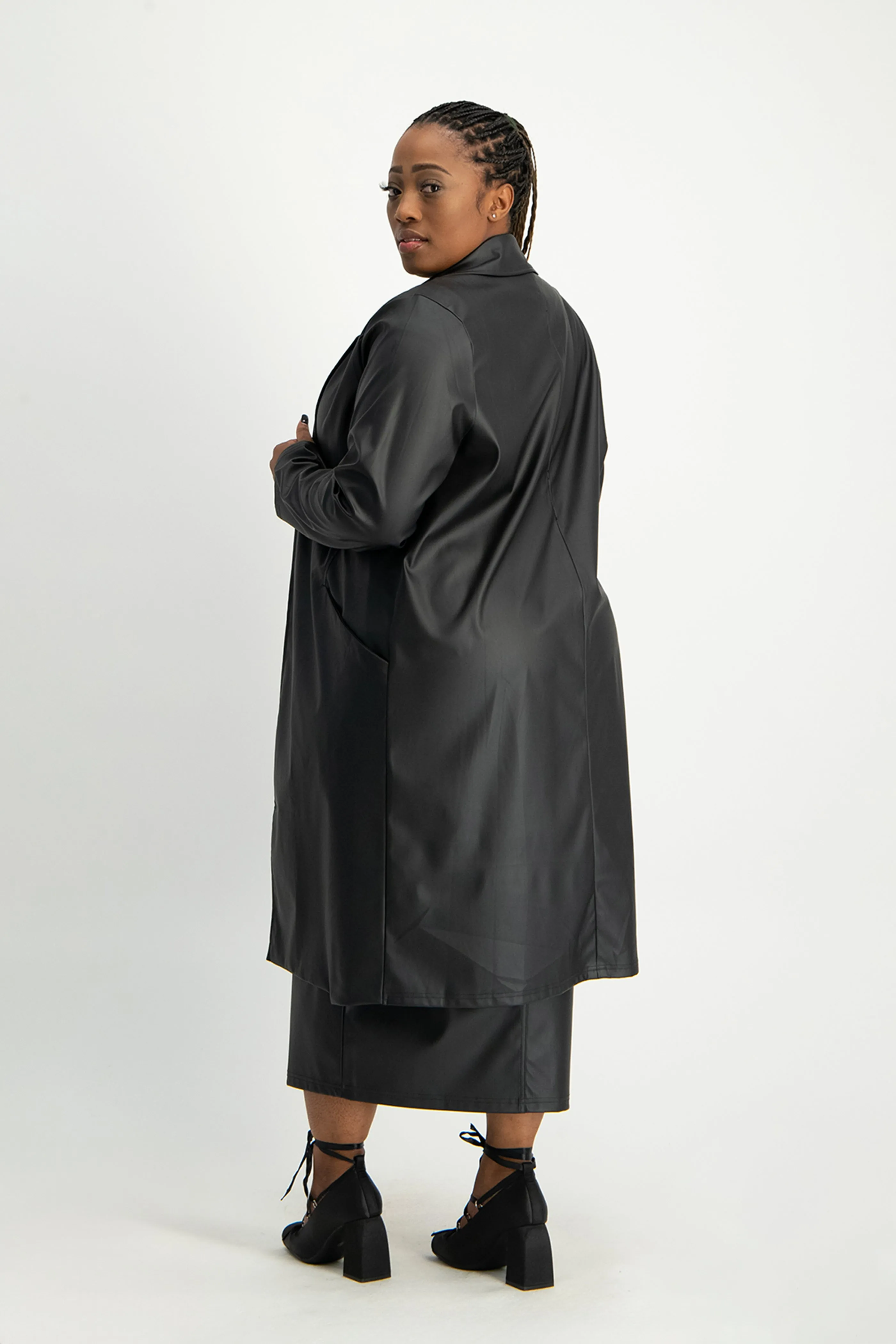 Cece Faux Leather Trench Coat