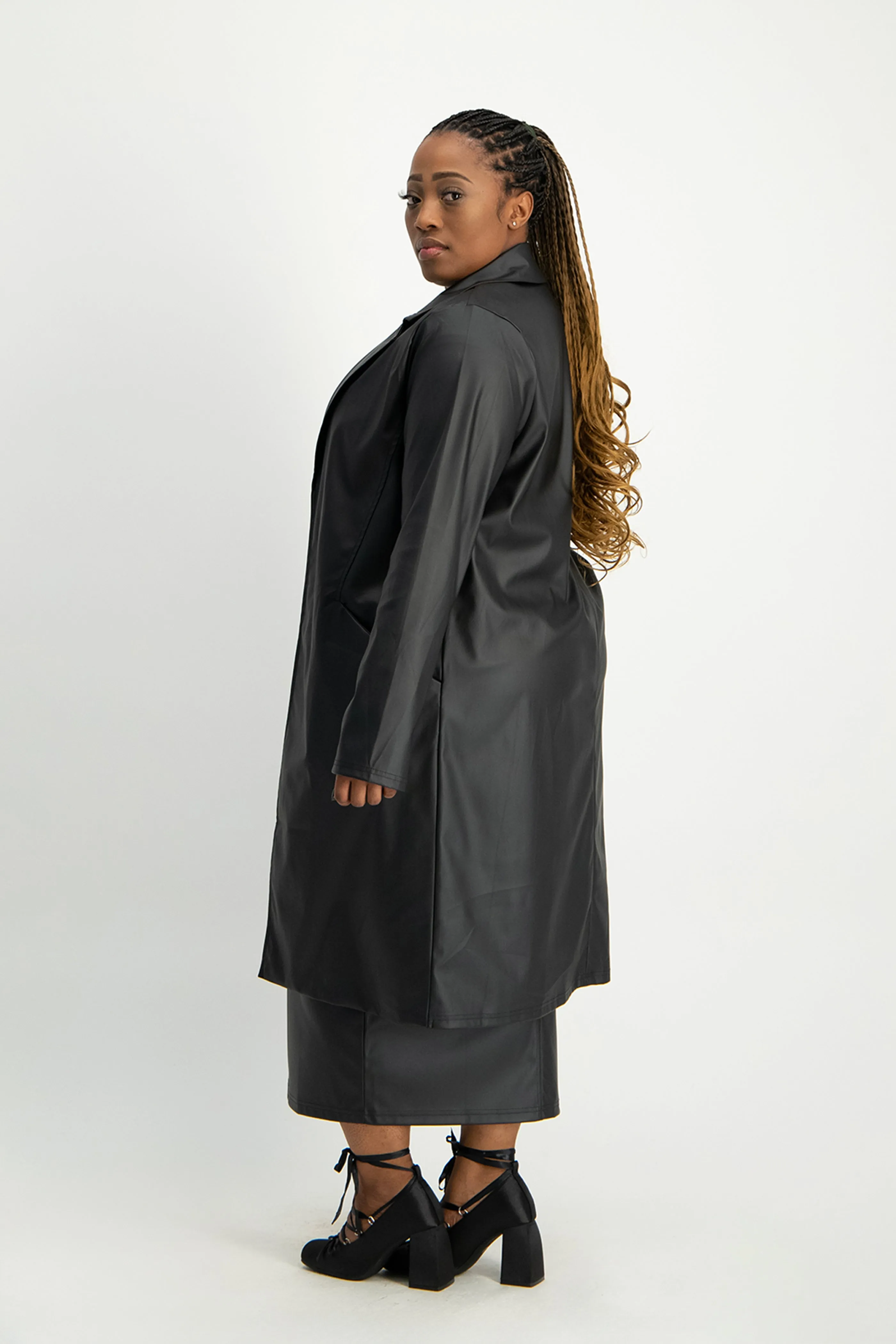 Cece Faux Leather Trench Coat