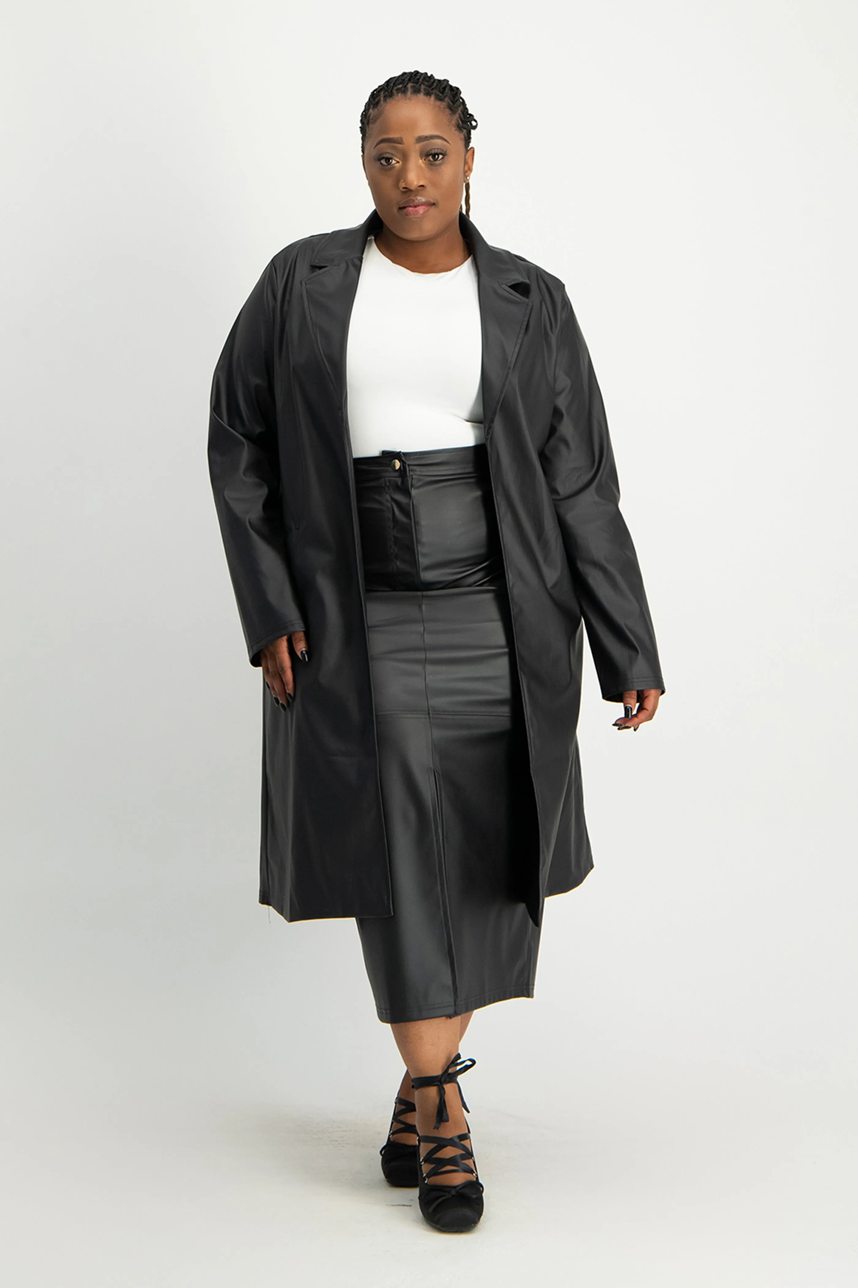 Cece Faux Leather Trench Coat