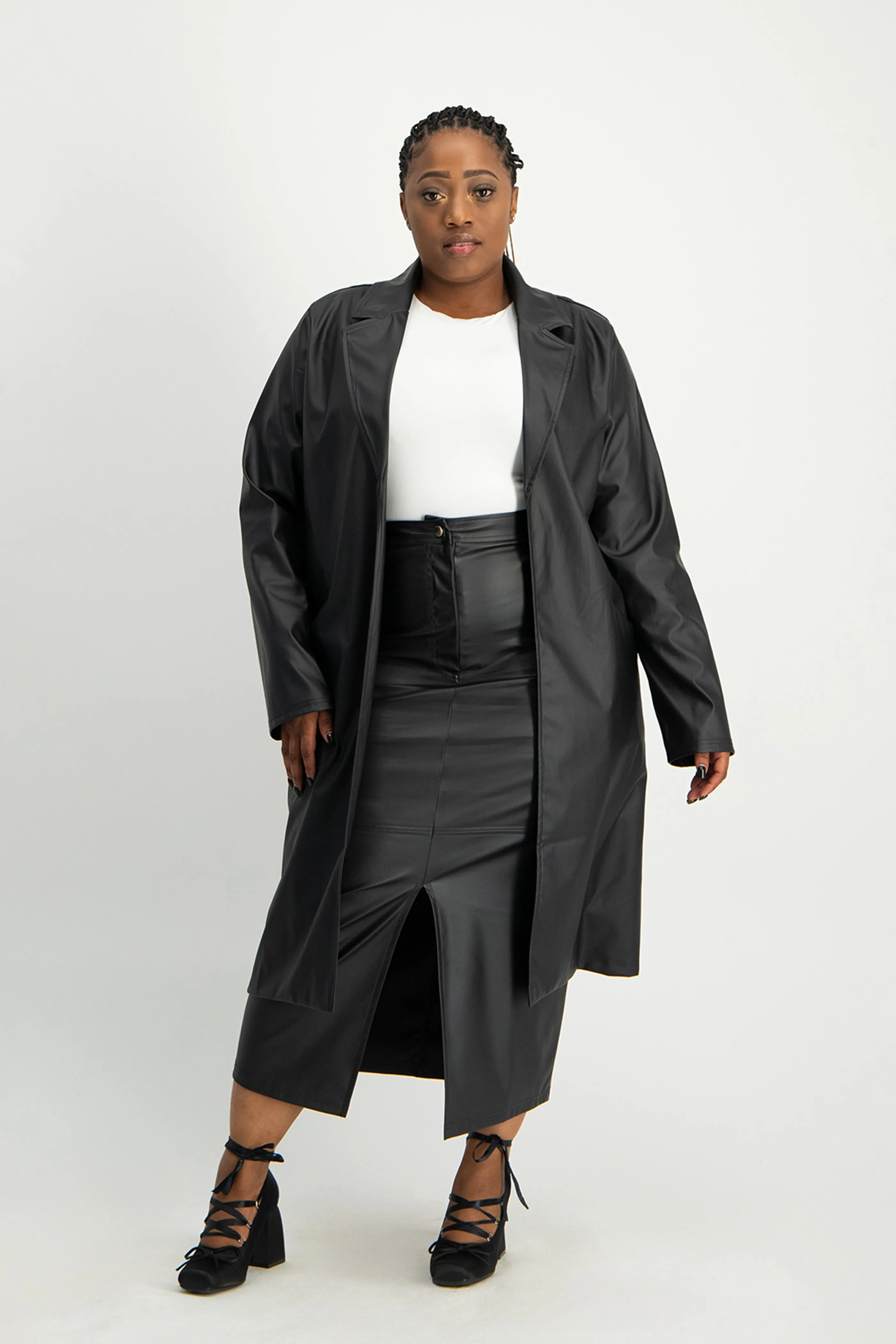 Cece Faux Leather Trench Coat