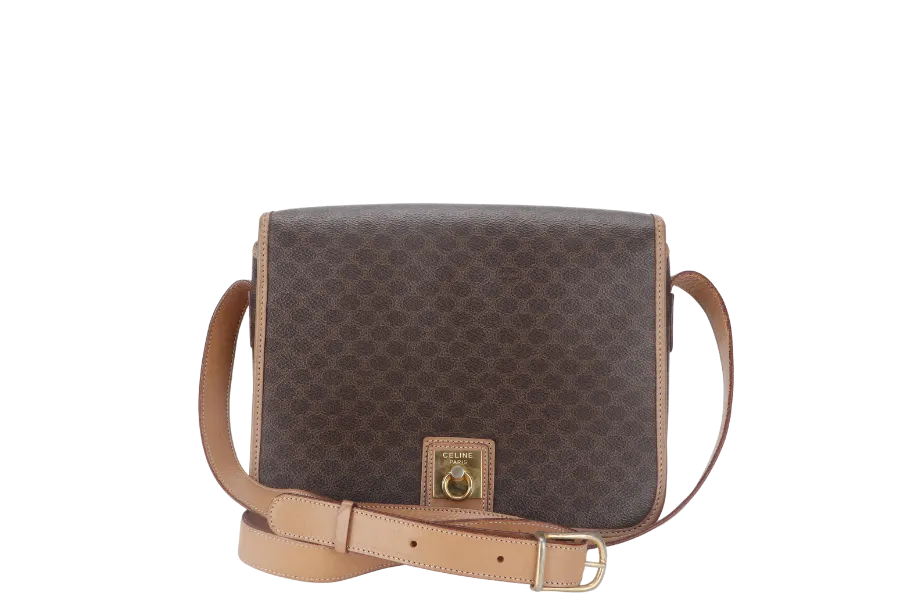 CELINE MACADAM SHOULDER BAG COATED CANVAS GOLD HARDWARE NO DUST COVER