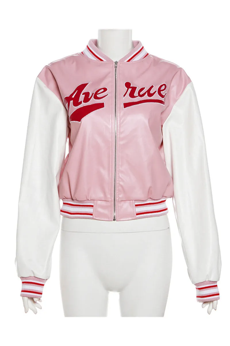 CG0298 Vegan Leather Varsity Jacket