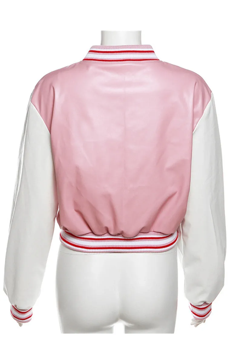CG0298 Vegan Leather Varsity Jacket