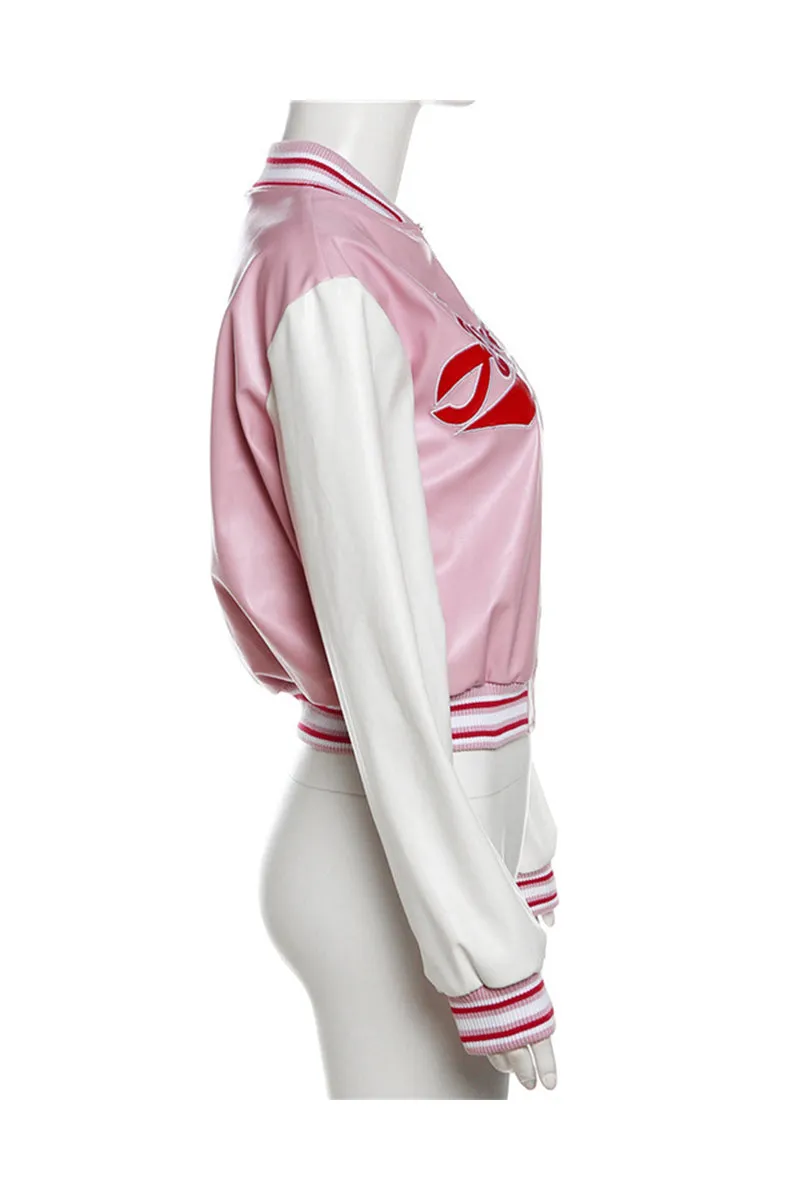 CG0298 Vegan Leather Varsity Jacket