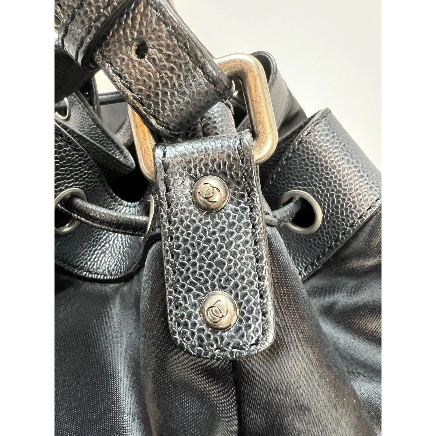 CHANEL Satin CC Large Black Bucket Shouler Bag