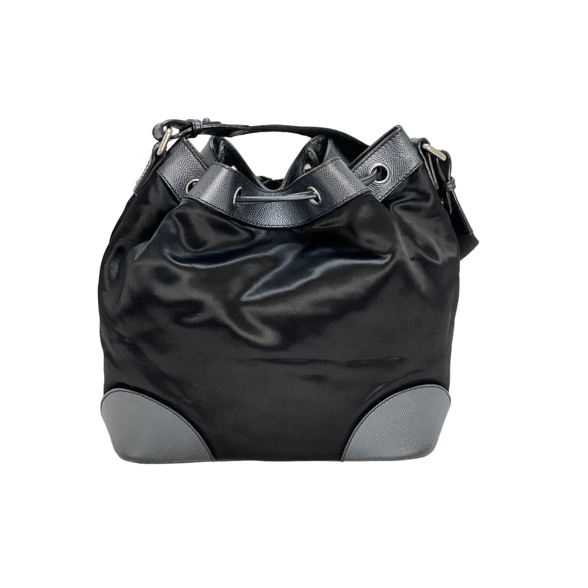 CHANEL Satin CC Large Black Bucket Shouler Bag