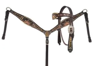 Cheetah hair on inlay with sunflower accent browband headstall and breast collar set