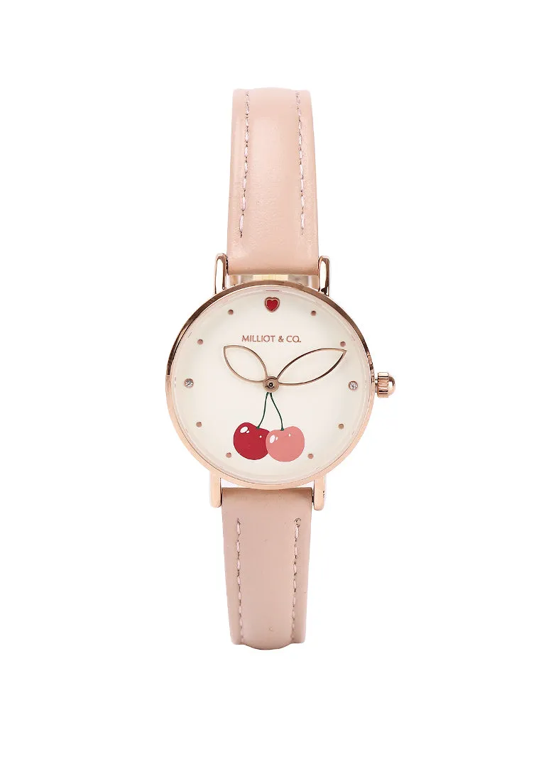 Chloe Rose Gold Leather Analog Watch with Bangle Set (Nude)