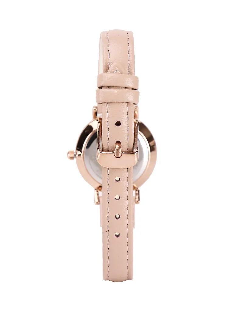Chloe Rose Gold Leather Analog Watch with Bangle Set (Nude)