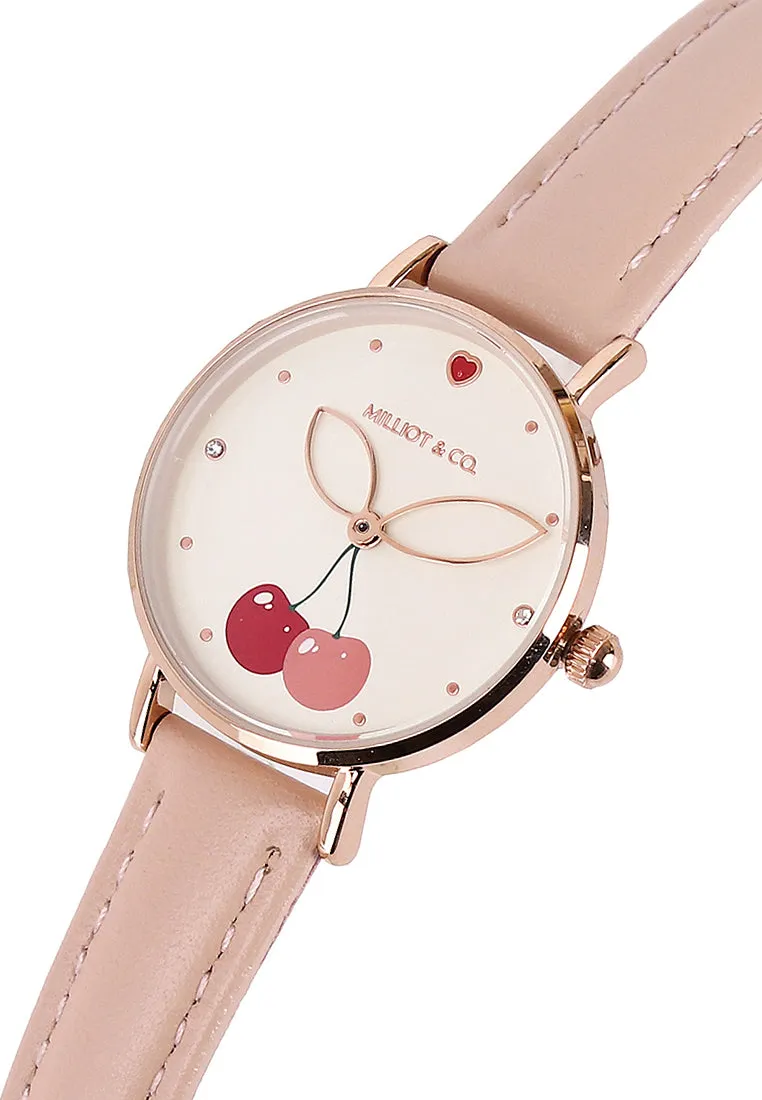 Chloe Rose Gold Leather Analog Watch with Bangle Set (Nude)