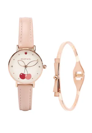 Chloe Rose Gold Leather Analog Watch with Bangle Set (Nude)