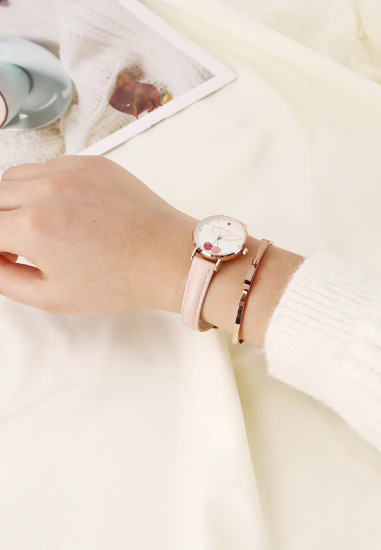 Chloe Rose Gold Leather Analog Watch with Bangle Set (Nude)