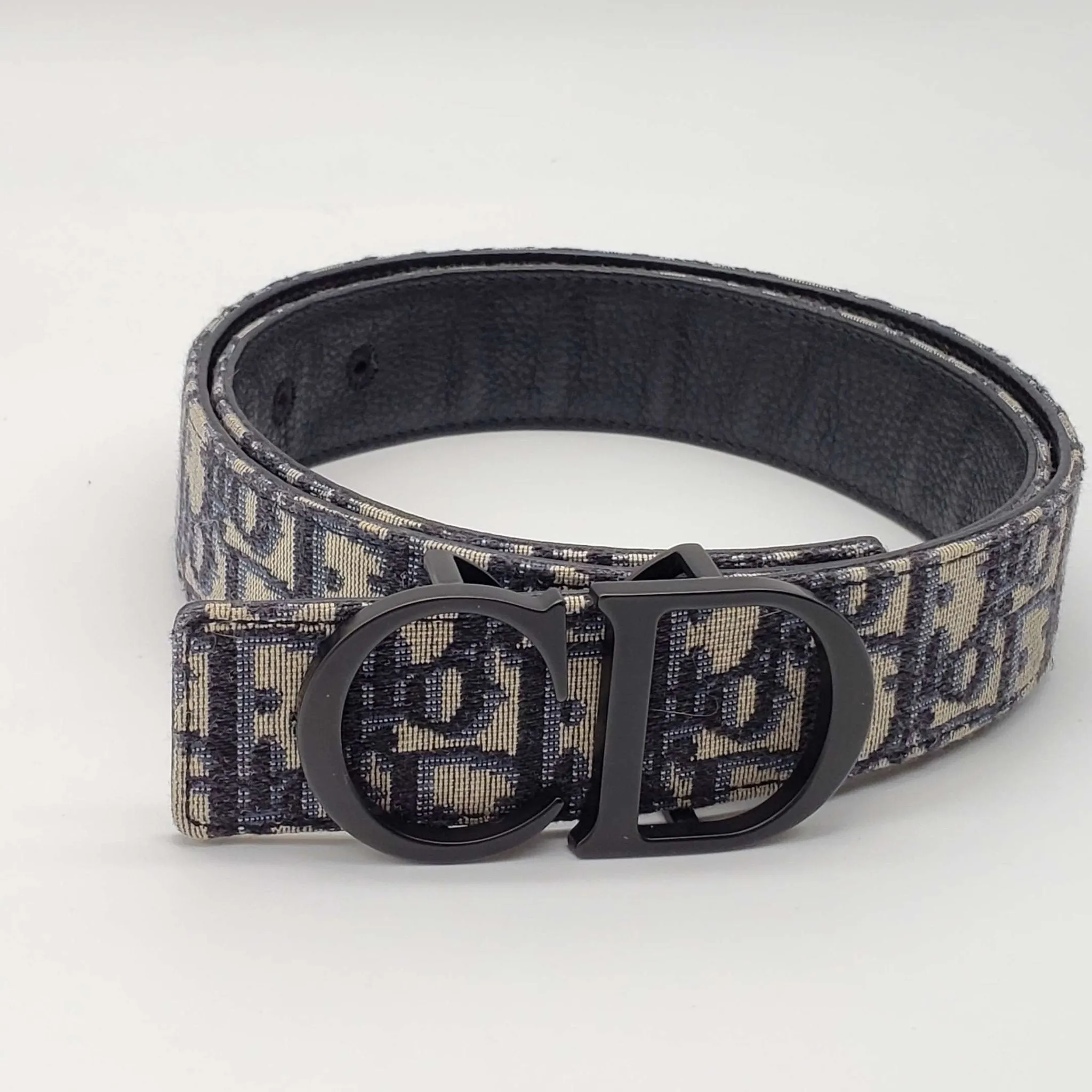 Christian Dior Oblique CD Leather and Canvas Belt Size 85