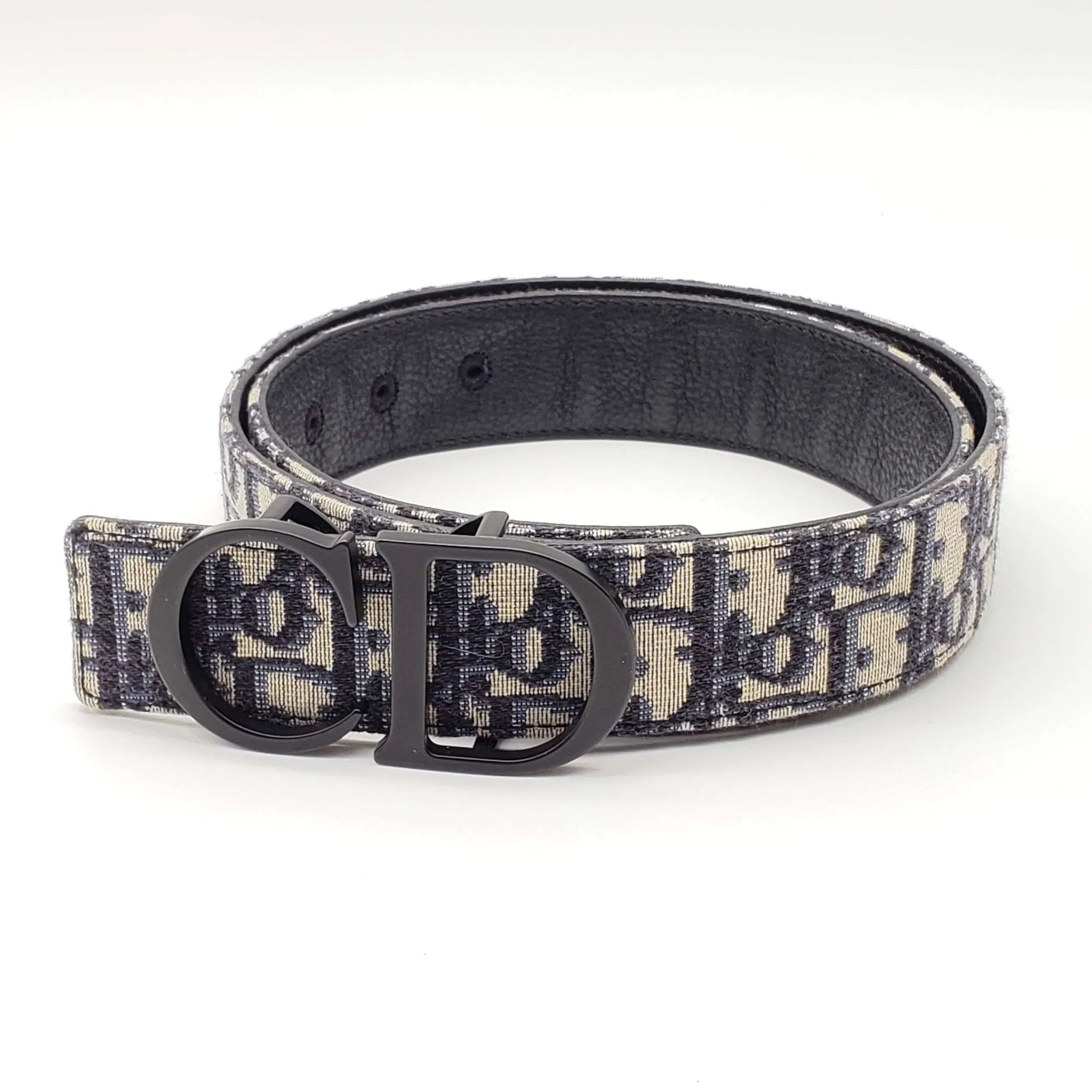 Christian Dior Oblique CD Leather and Canvas Belt Size 85