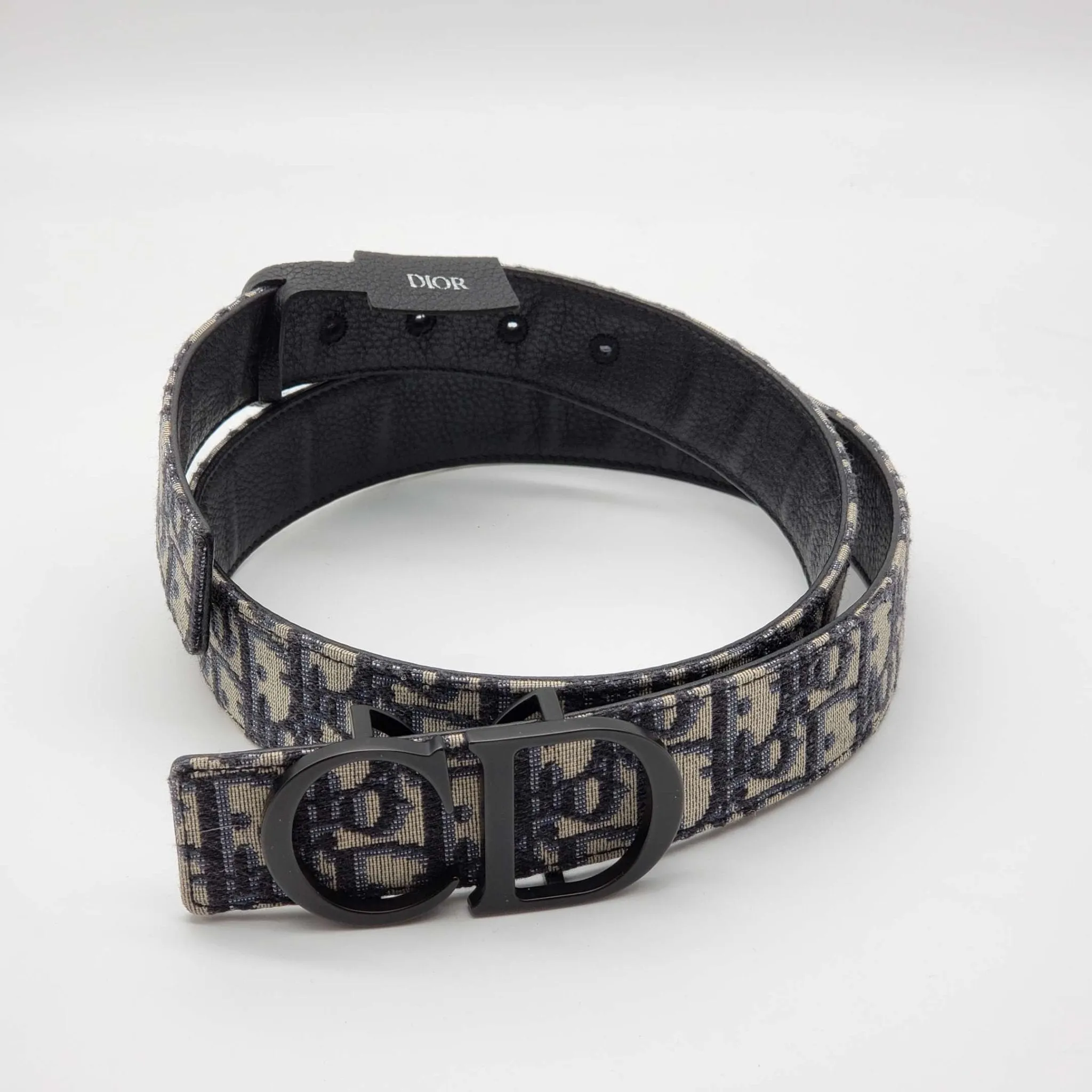 Christian Dior Oblique CD Leather and Canvas Belt Size 85