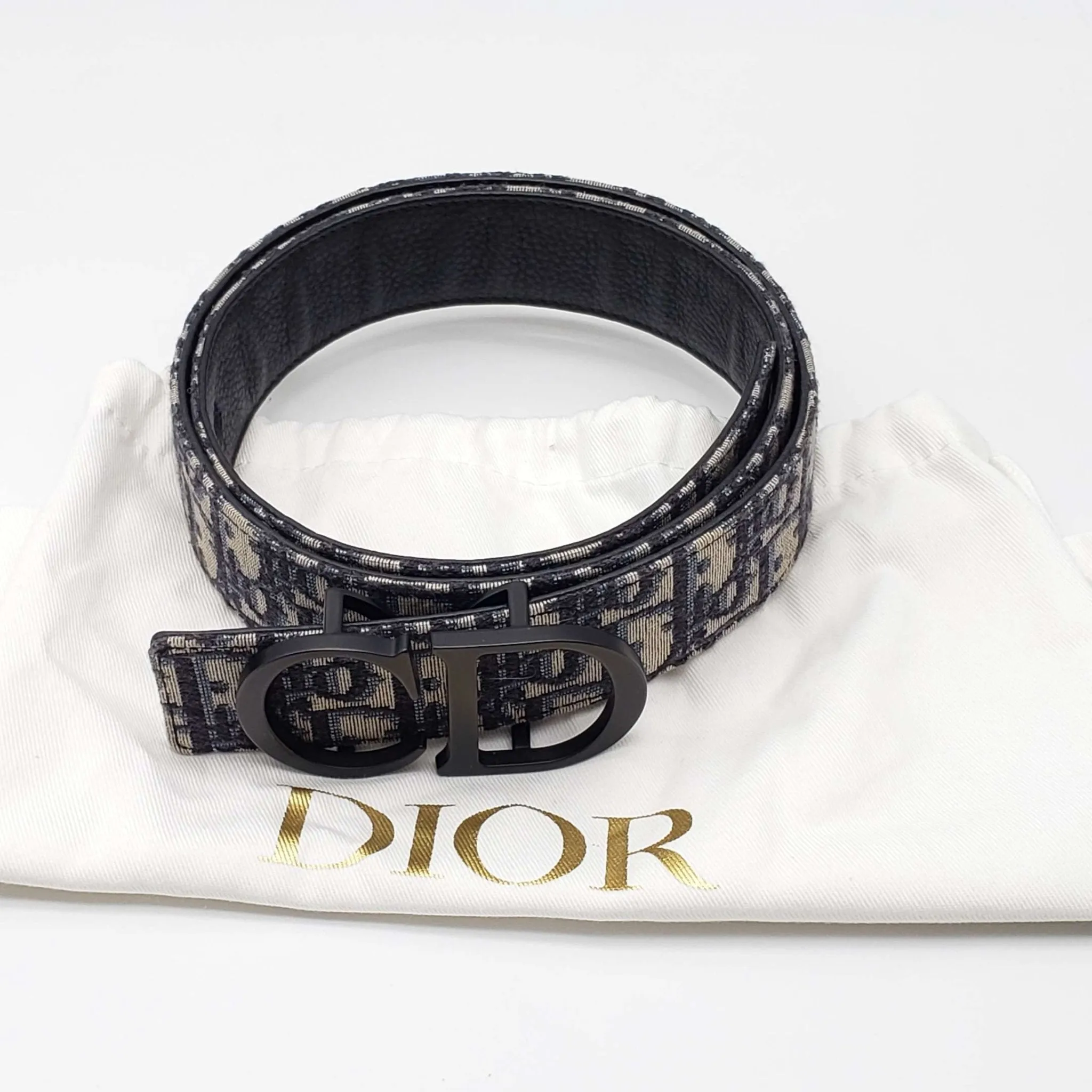 Christian Dior Oblique CD Leather and Canvas Belt Size 85