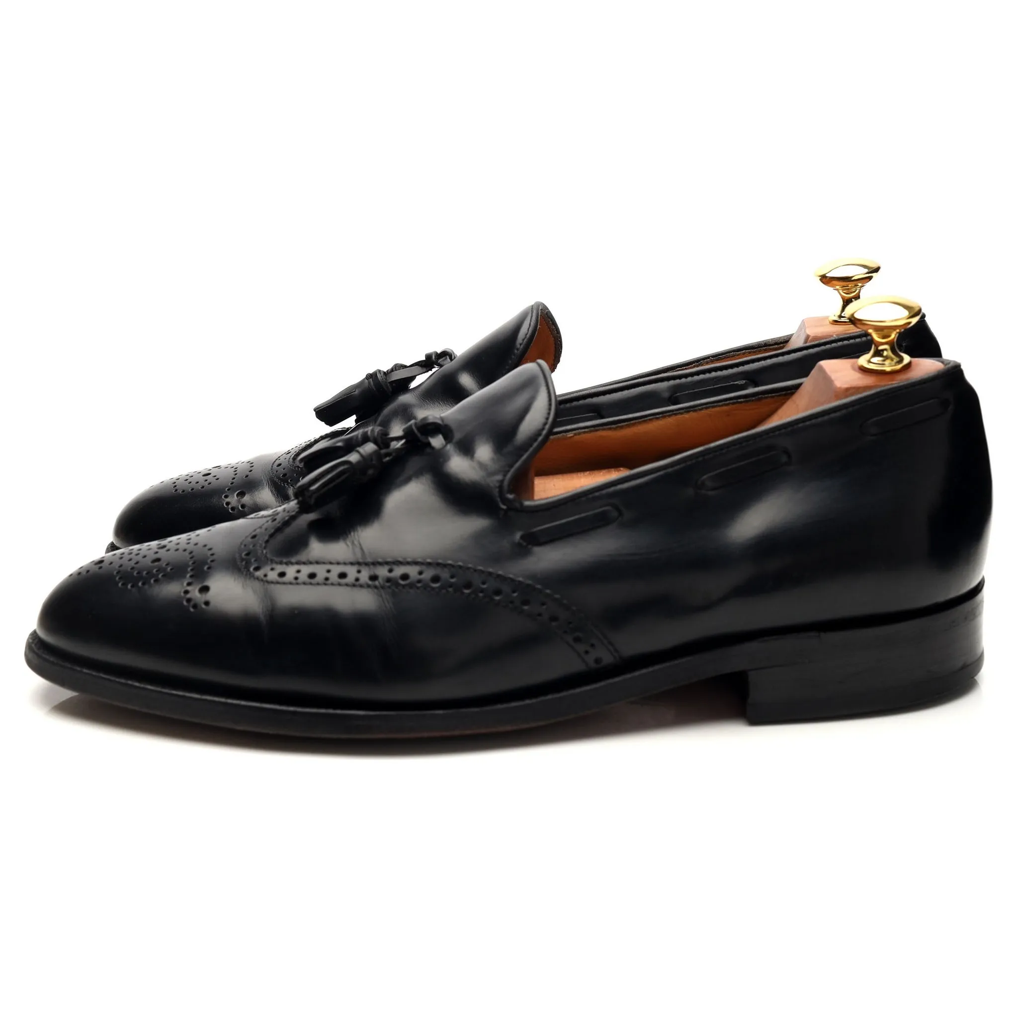 'Clive' Black Leather Tassel Loafers UK 9 F
