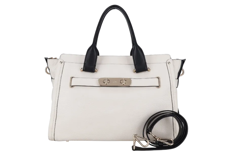 COACH SWAGGER 27 CARRYALL BAG LARGE WHITE CALF LEATHER GOLD HARDWARE WITH STRAPS