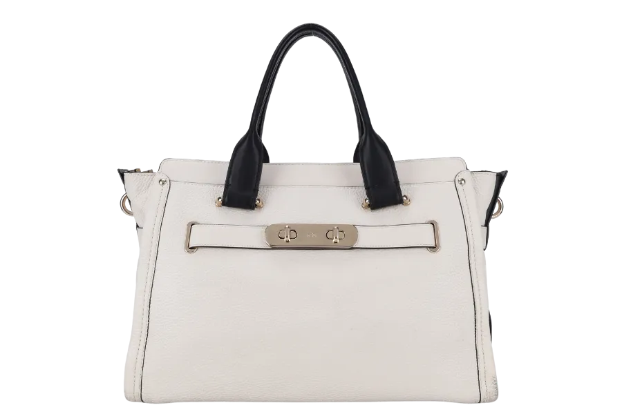 COACH SWAGGER 27 CARRYALL BAG LARGE WHITE CALF LEATHER GOLD HARDWARE WITH STRAPS