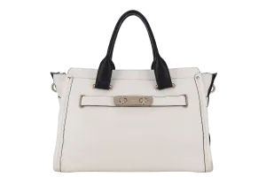 COACH SWAGGER 27 CARRYALL BAG LARGE WHITE CALF LEATHER GOLD HARDWARE WITH STRAPS
