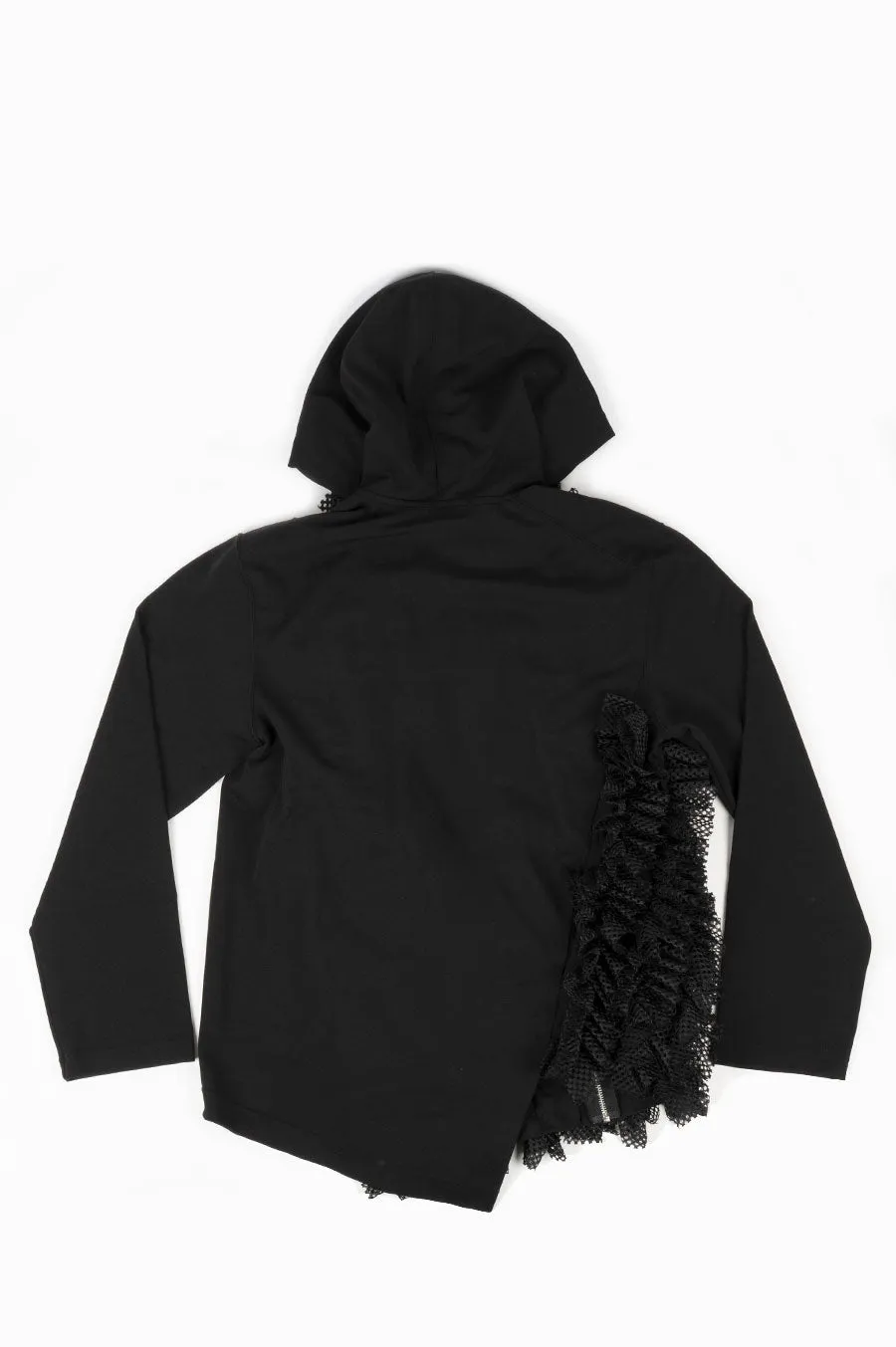 COMME DES GARCONS HOMME PLUS POLY MESH ROUCHE ZIP UP HOODIE BLACK