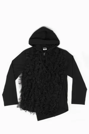 COMME DES GARCONS HOMME PLUS POLY MESH ROUCHE ZIP UP HOODIE BLACK