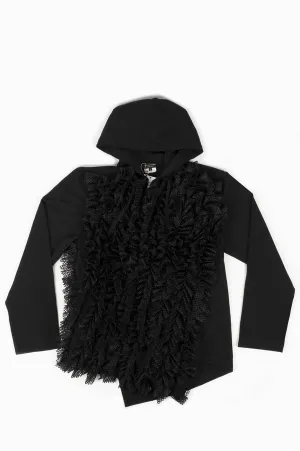 COMME DES GARCONS HOMME PLUS POLY MESH ROUCHE ZIP UP HOODIE BLACK