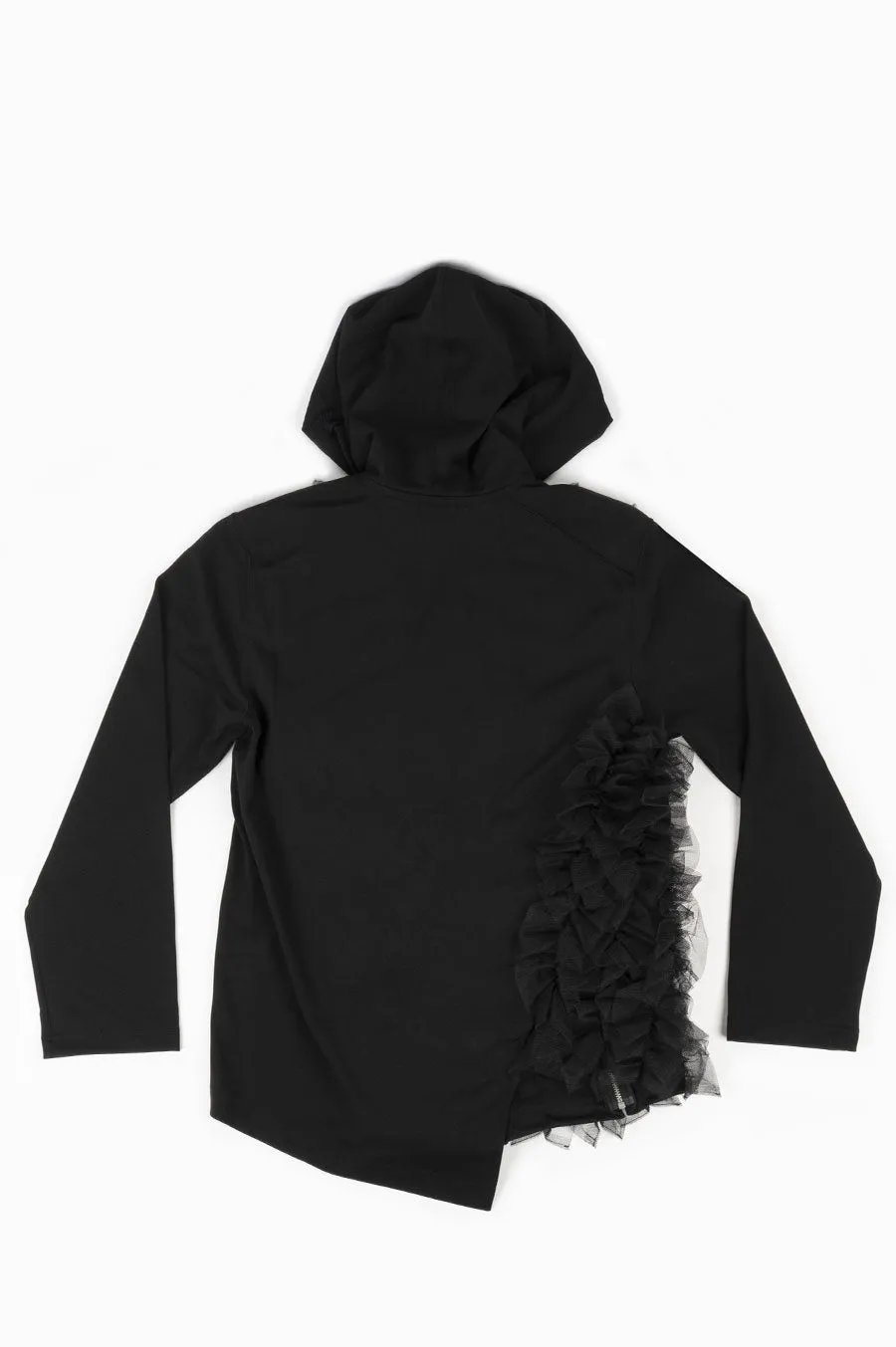 COMME DES GARCONS HOMME PLUS POLY MESH ROUCHE ZIP UP HOODIE BLACK