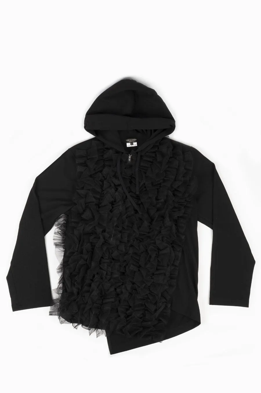 COMME DES GARCONS HOMME PLUS POLY MESH ROUCHE ZIP UP HOODIE BLACK