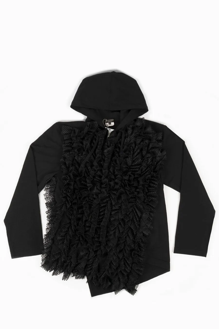 COMME DES GARCONS HOMME PLUS POLY MESH ROUCHE ZIP UP HOODIE BLACK