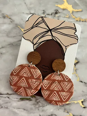 Cork Leather Round Earring "Mud Cloth"