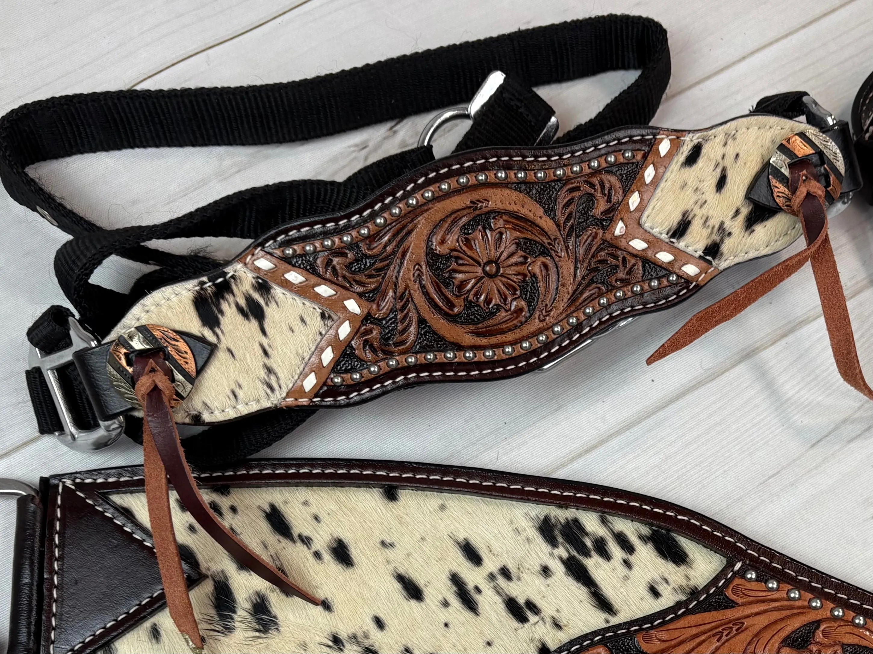 Cowhide and Tooled Leather Studded Bronc Halter