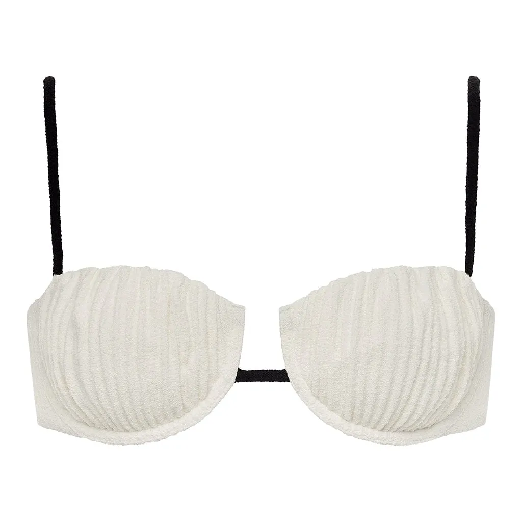Cream (Black Binded) Terry Rib Petal Bikini Top