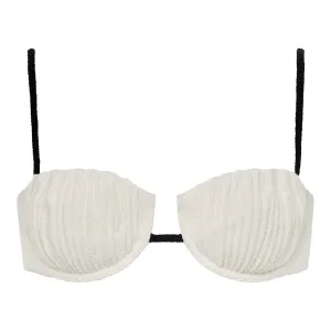 Cream (Black Binded) Terry Rib Petal Bikini Top