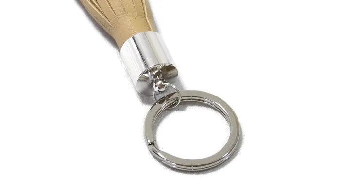Cream Lambskin Leather Tassel Keychain with Rhodium Plated Brass Top Free Gift Wrap