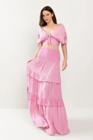 CROP Top WITH DRAWSTING DETAIL AND MAXI SKIRT SET