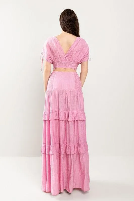 CROP Top WITH DRAWSTING DETAIL AND MAXI SKIRT SET