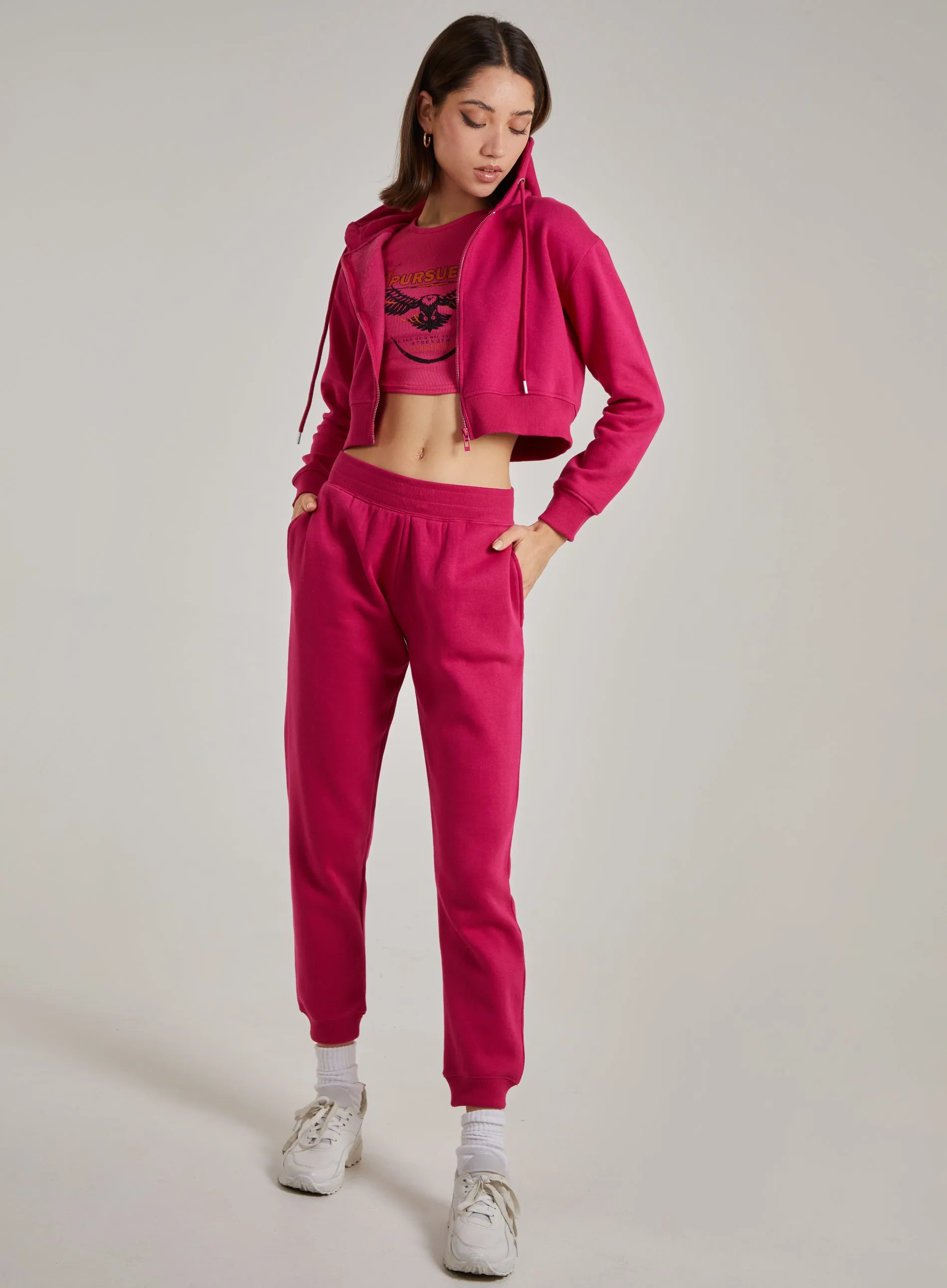 Cropped Zip Through Hoodie