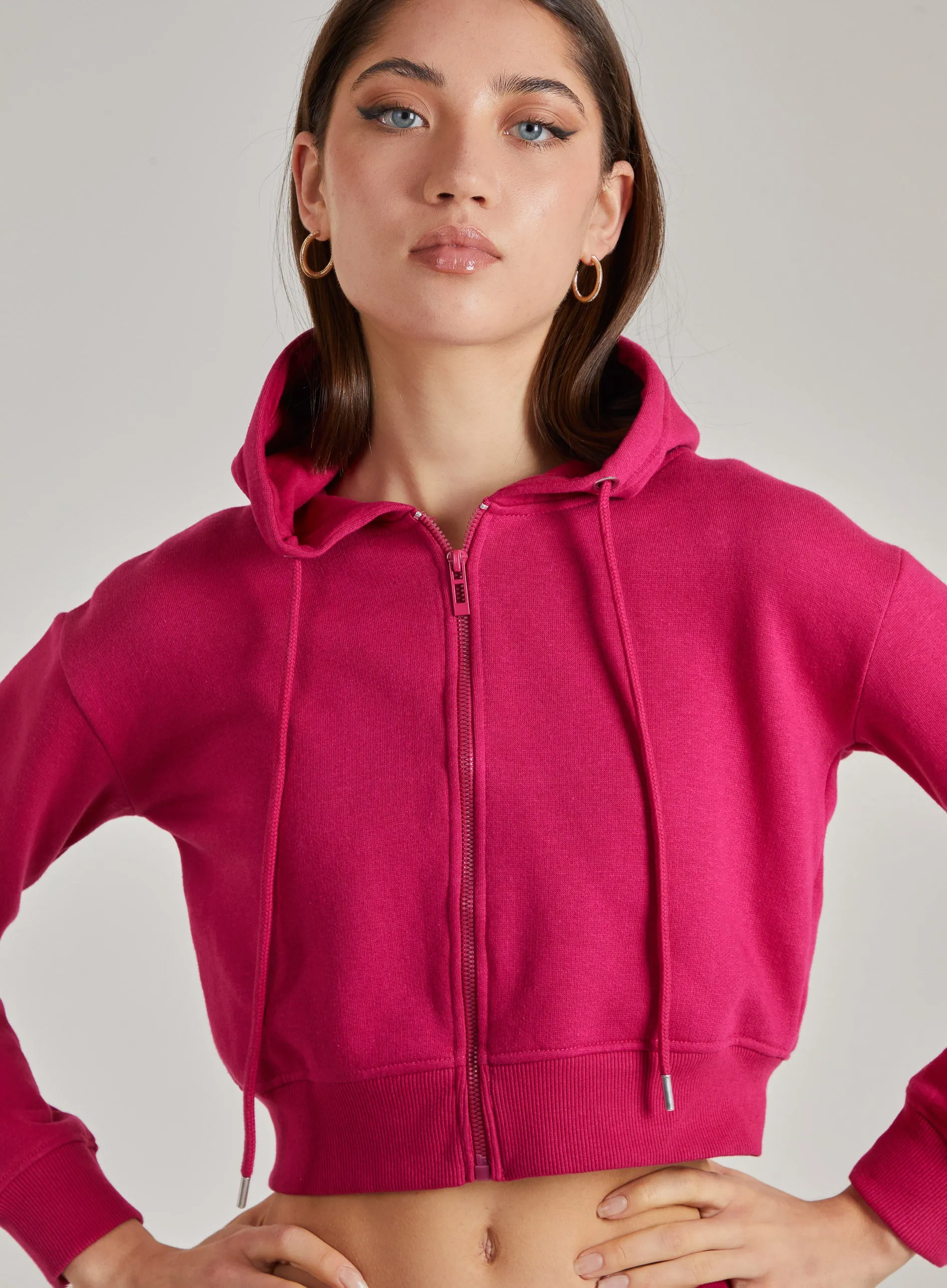 Cropped Zip Through Hoodie