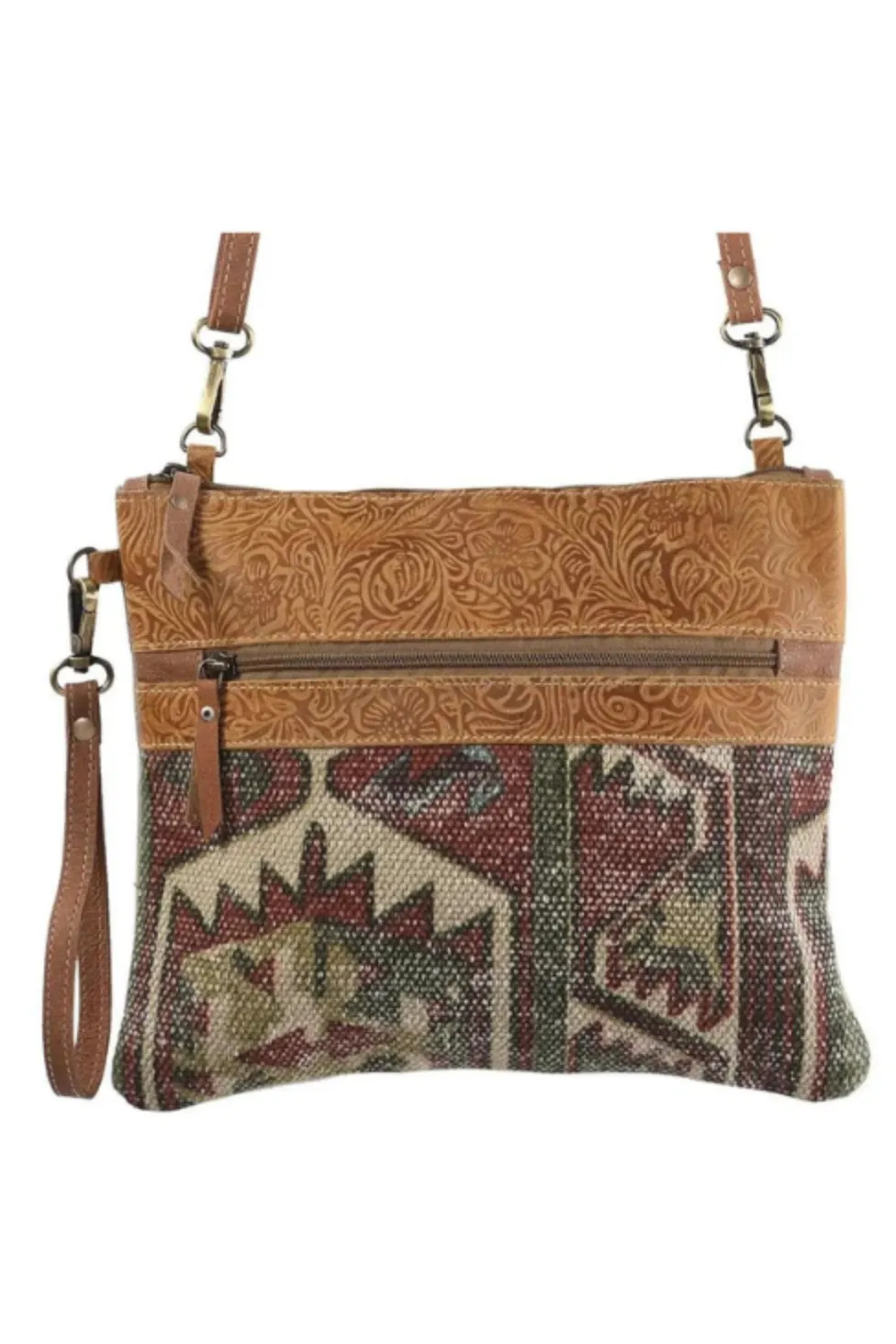 Crossbody Rug with Leather and Front Zipper