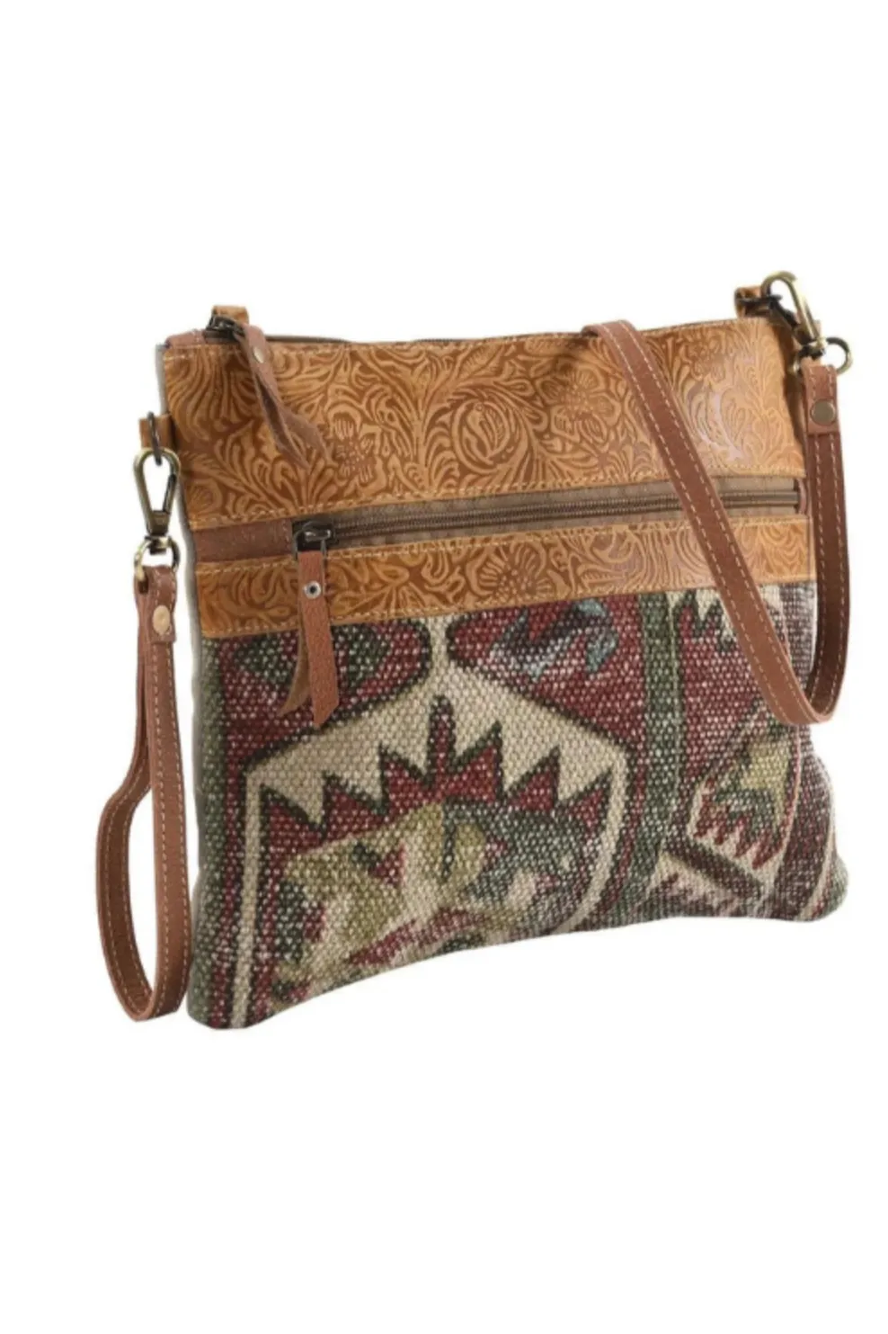 Crossbody Rug with Leather and Front Zipper