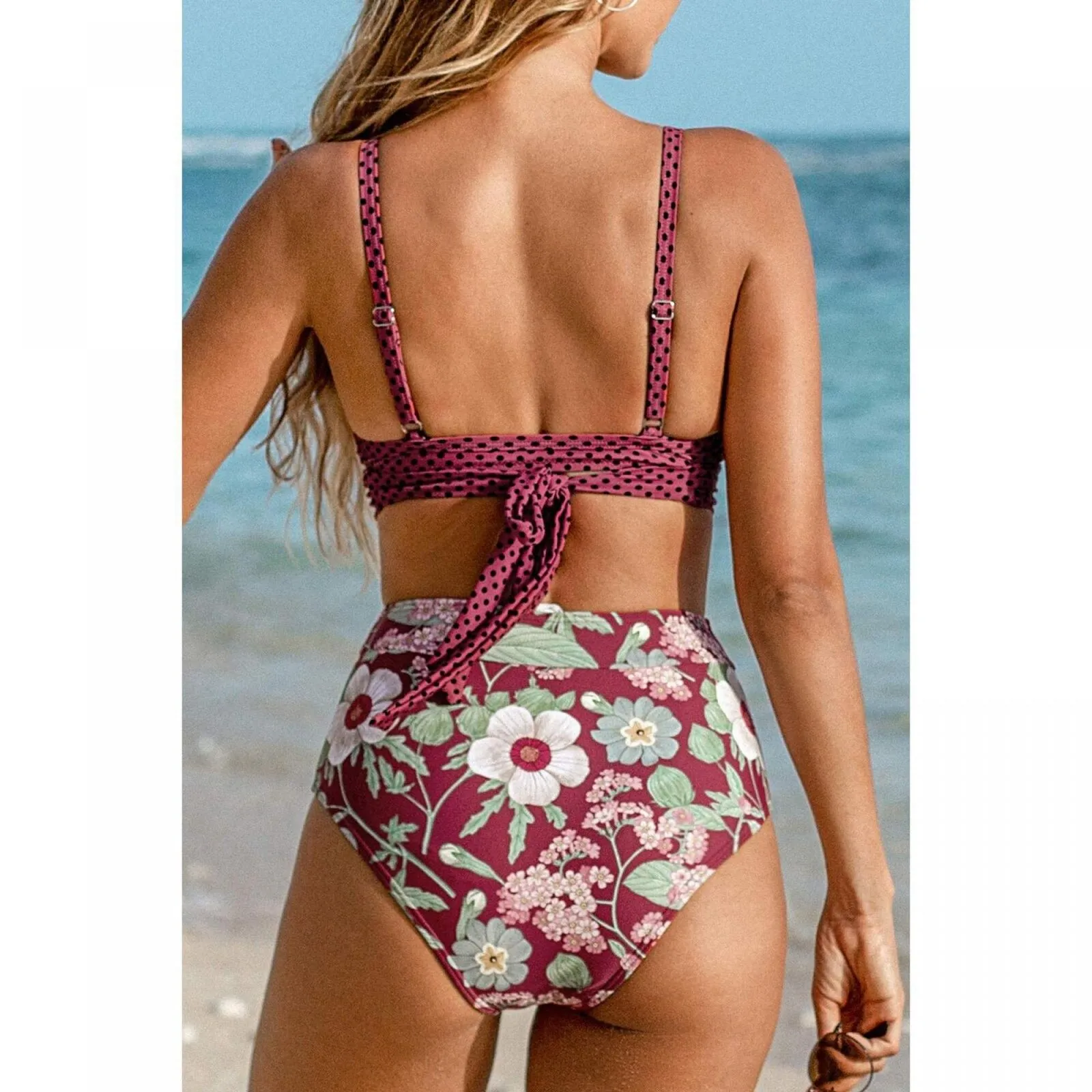 Cupshe Women's High Waisted Bikini Set Floral Tie Twist Two Piece Bathing Suit