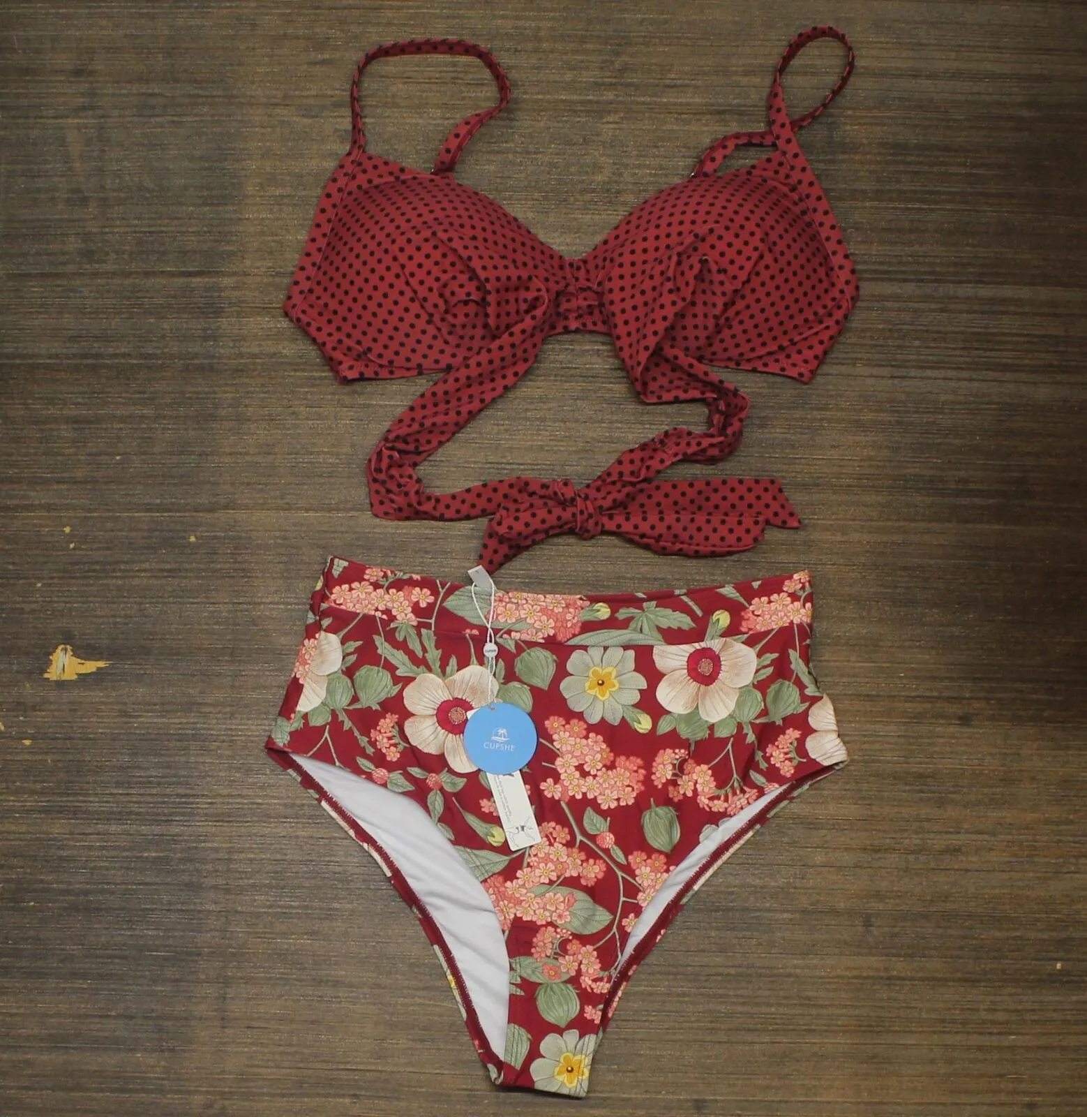 Cupshe Women's High Waisted Bikini Set Floral Tie Twist Two Piece Bathing Suit