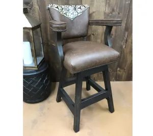 Custom Leather Barstool With Scrolled Inset