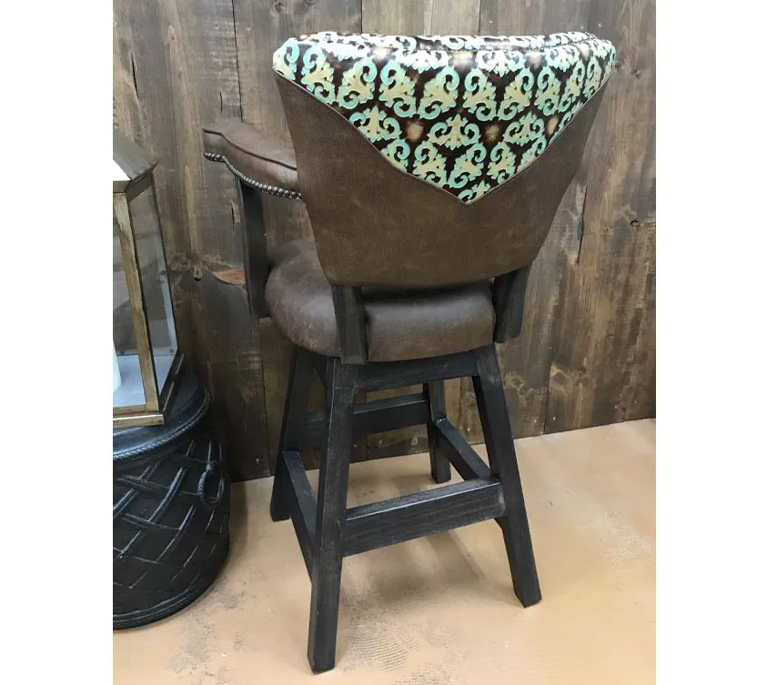 Custom Leather Barstool With Scrolled Inset
