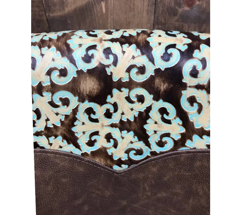 Custom Leather Barstool With Scrolled Inset