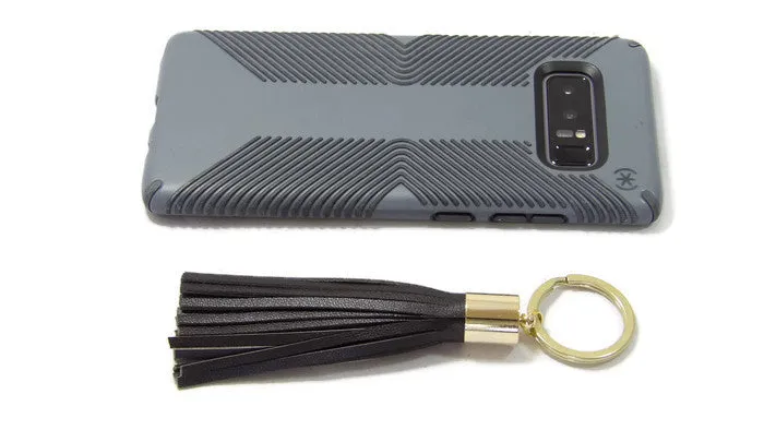 Dark Brown Lambskin Leather Tassel Keychain with 14k Gold Plated Brass Top Free Gift Wrap